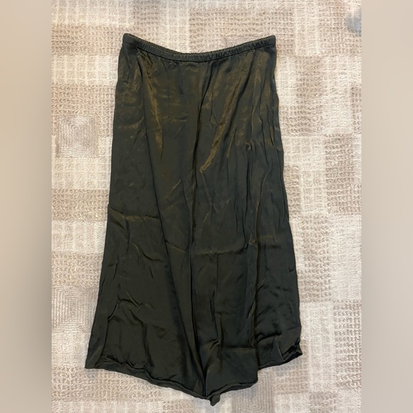 Zara Satin Effect Midi Skirt Olive Green Pull On Drawstring size Large - Picture 3 of 5